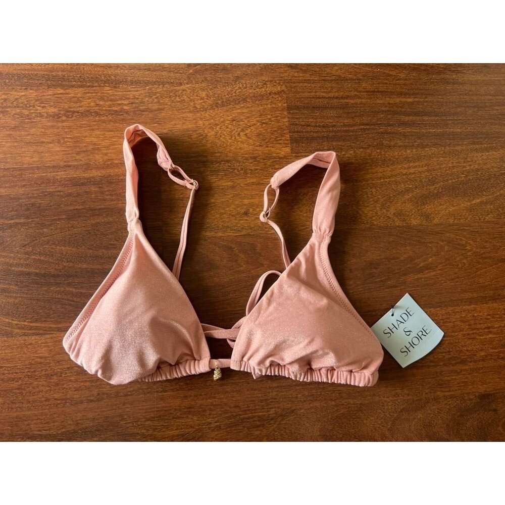 Shade & Shore Shimmer Bikini Top Medium Pink Triangle Swim Top NWT
